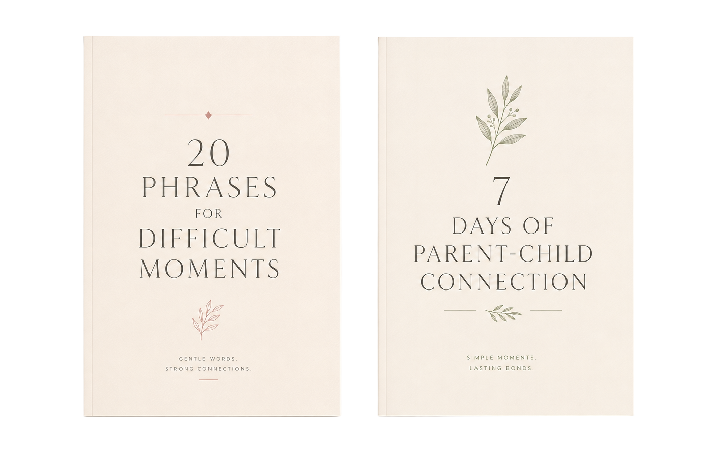 Mockups of the two bonus guides: 20 Phrases for Difficult Moments and 7 Days of Parent-Child Connection